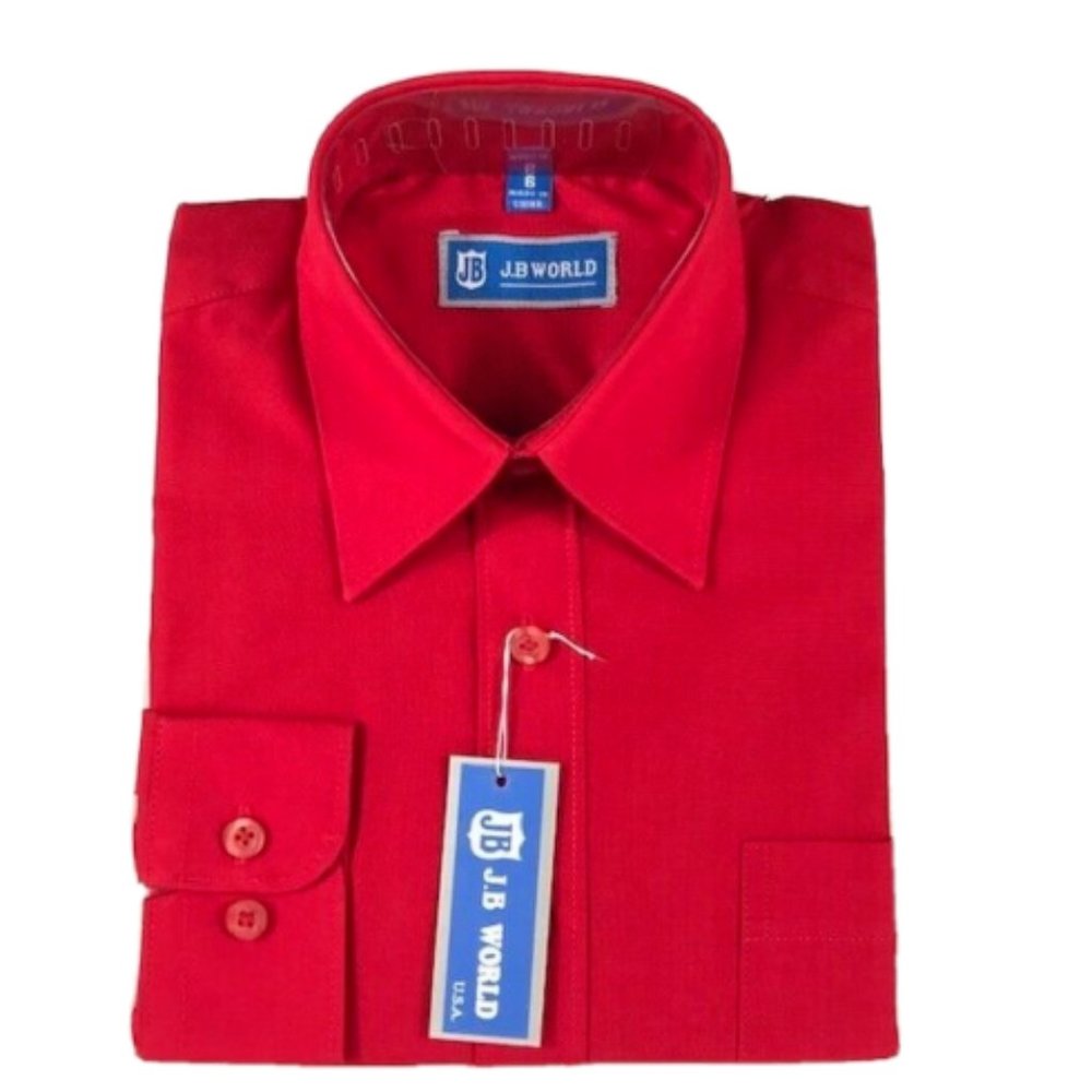 JB World Boys Red Dress Shirt Long Sleeves One Pocket Sizes 5 - 7